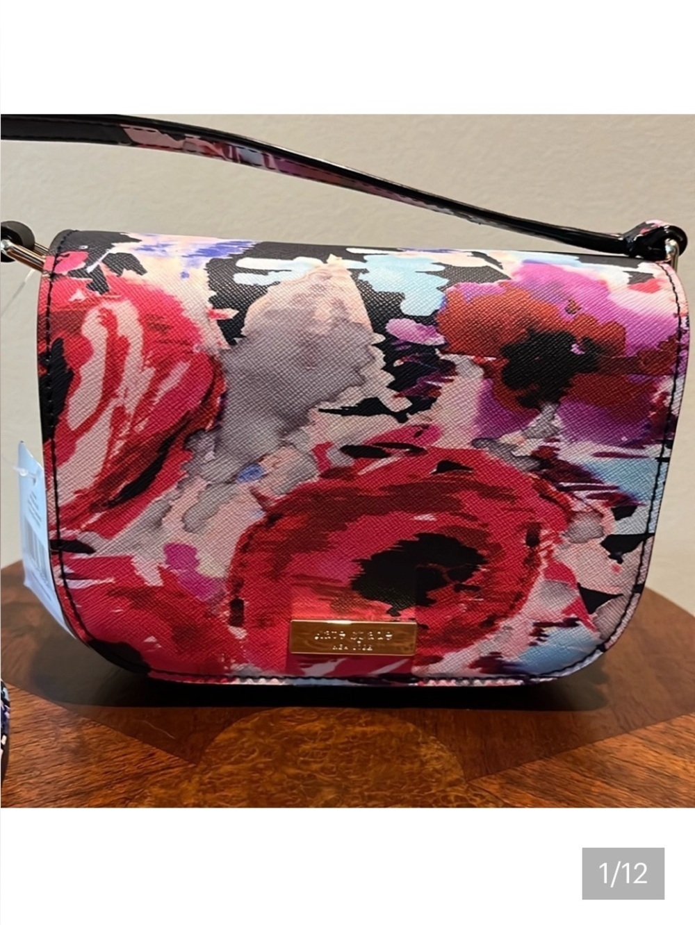 Kate Spade Laurel Way Multi abstract floral Crossbody bag navy pink red Lt. b